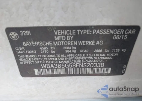 2015 BMW 328I xDrive z USA, uszkodzony, nr VIN WBA3B5G58FNS20338